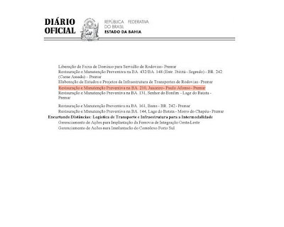 AINDA SOBRE A RECUPERAÇÃO DA BR 210.