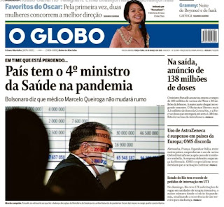 Leia o jornal O Globo do dia 15.03.2021