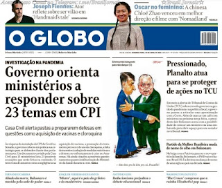 Leia o Jornal O Globo dia 26.04.2021