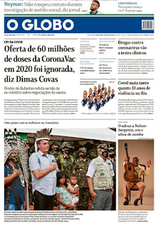 Leia o Jornal O Globo do dia 28.05.2021