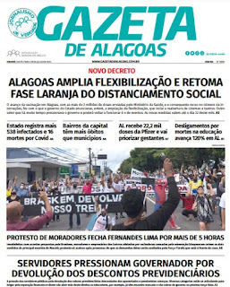 Leia o Jornal Gazeta de Alagoas do dia 09.07.2021