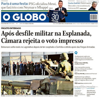 Leia o Jornal O Globo do dia 11.08.2021