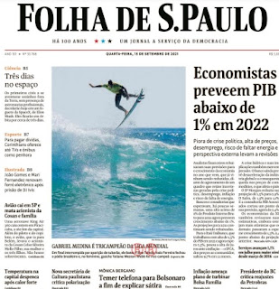 Leia o Jornal Folha de São Paulo do dia 15.09.2021