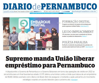 Leia o Jornal Diário de Pernambuco do dia 15.09.2021