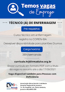 Hospital Regional de Juazeiro abre processo seletivo para as vagas de técnico (a) de enfermagem e maqueiro (a)