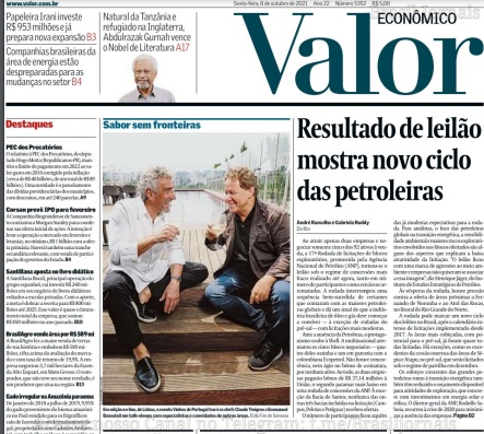 Leia o Jornal Valor Econômico do dia 08.10.2021