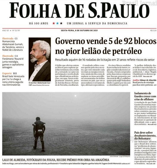 Leia o Jornal Folha de São Paulo do dia 08.10.2021