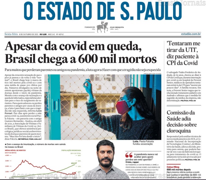 Leia o Jornal Estadão do dia 08.10.2021