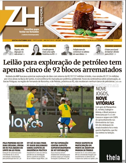 Leia o Jornal Zero Hora do dia 08.10.2021