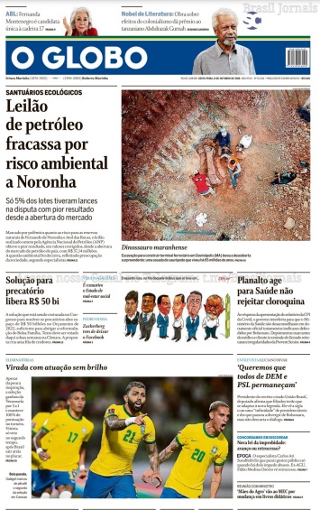 Leia o Jornal O Globo do dia 08.10.2021