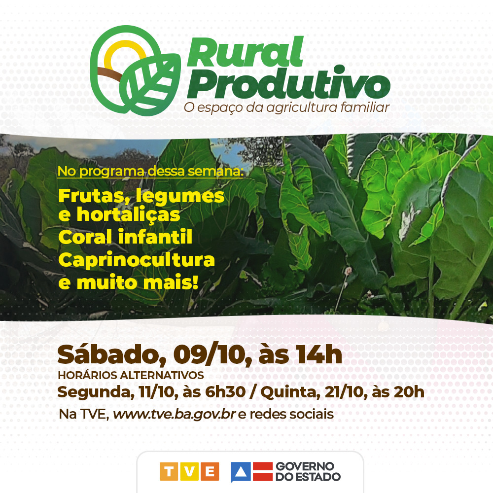 Frutas, legumes, hortaliças, coral infantil e caprinocultura no Rural Produtivo