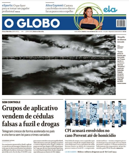 Leia o Jornal O Globo do dia 10.10.2021