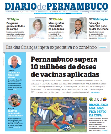 Leia o Jornal Diário de Pernambuco do dia 11.10.2021