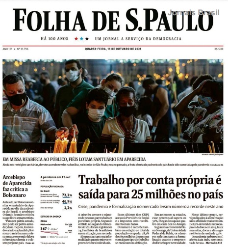 Leia o Jornal Folha de São Paulo do dia 13.10.2021