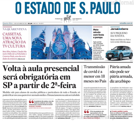 Leia o Jornal Estadão do dia 13.10.2021