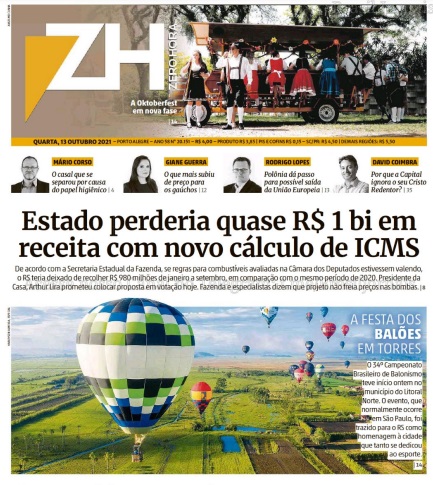 Leia o Jornal Zero Hora do dia 13.10.2021
