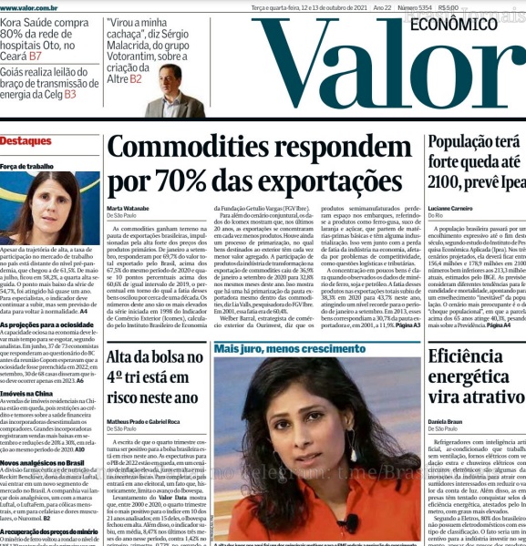 Leia o Jornal Valor Econômico do dia 13.10.2021