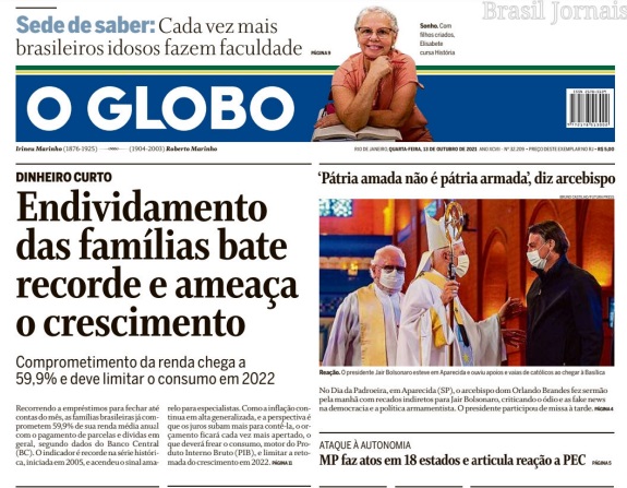 Leia o Jornal O Globo do dia 13.10.2021