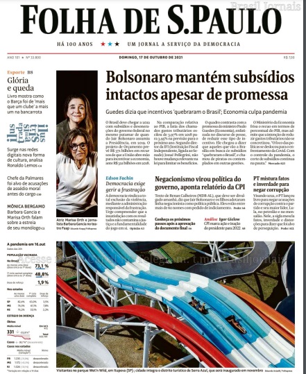 Leia o Jornal Folha de São Paulo do dia 17.10.2021