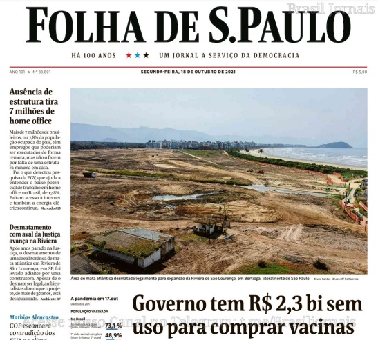 Leia o Jornal Folha de São Paulo do dia 18.10.2021