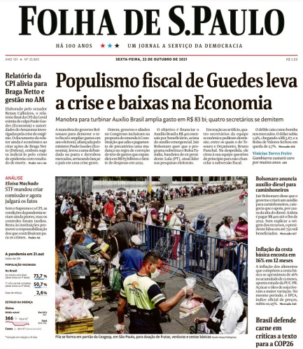 Leia o Jornal Folha de São Paulo do dia 22.10.2021