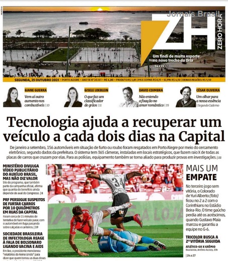 Leia o Jornal Zero Hora do dia 25.10.2021