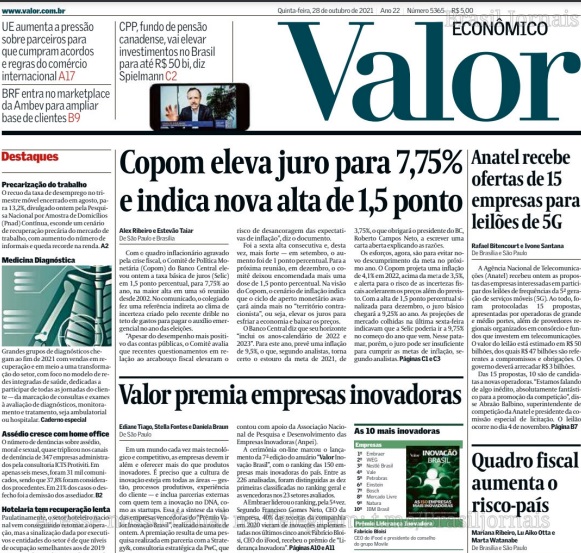 Leia o Jornal Valor Econômico do dia 28.10.2021