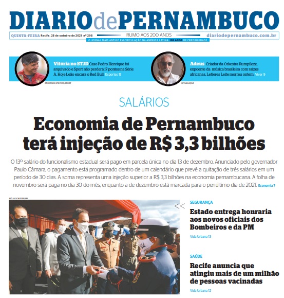 Leia o Jornal Diário de Pernambuco do dia 28.10.2021