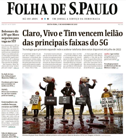 Leia o Jornal Folha de São Paulo do dia 05.11.2021