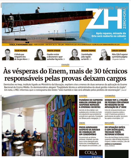 Leia o Jornal Zero Hora do dia 09.11.2021