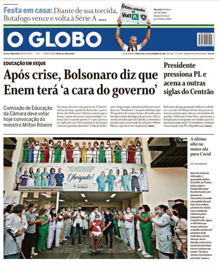 Leia o Jornal O Globo do dia 16.11.2021