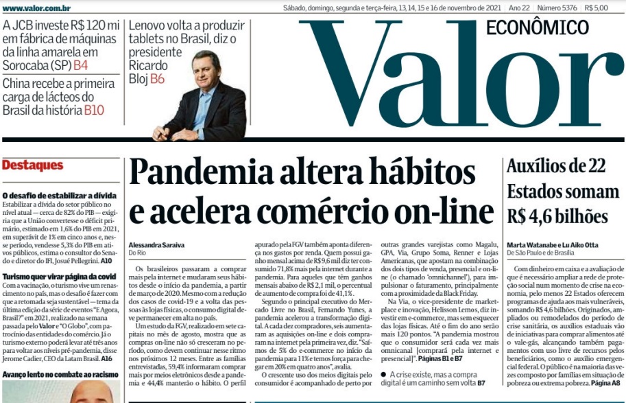 Leia o Jornal Valor Econômico do dia 16.11.2021