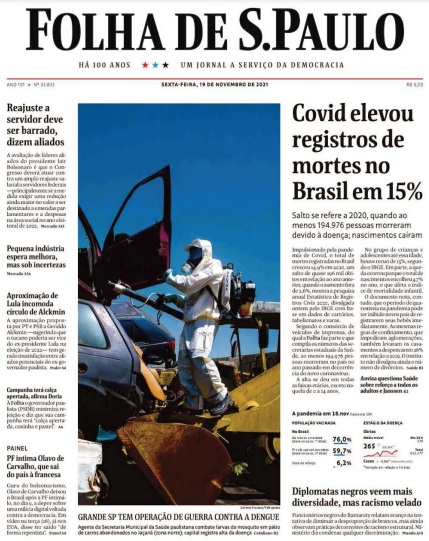 Leia o Jornal Folha de São Paulo do dia 19.11.2021
