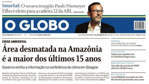 Leia o Jornal O Globo do dia 19.11.2021