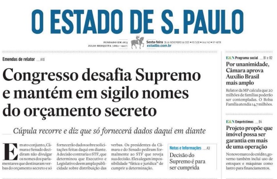 Leia o Jornal Estadão do dia 26.11.2021