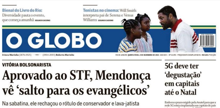 Leia o Jornal O Globo do dia 02.12.2021