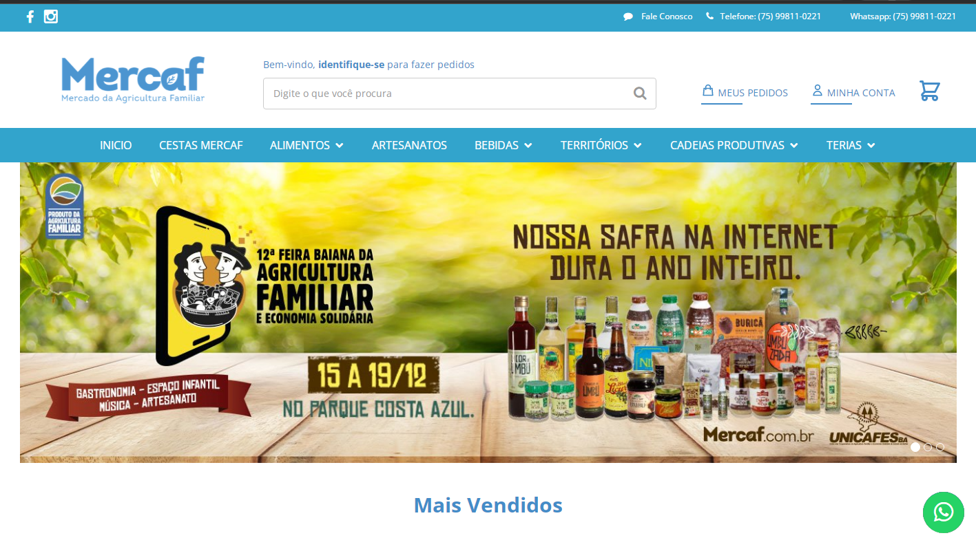 Produtos da 12ª Feira Baiana da Agricultura Familiar e Economia Solidária continuam à venda no site Mercaf