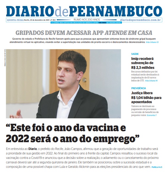Leia o Jornal Diário de Pernambuco do dia 23.12.2021