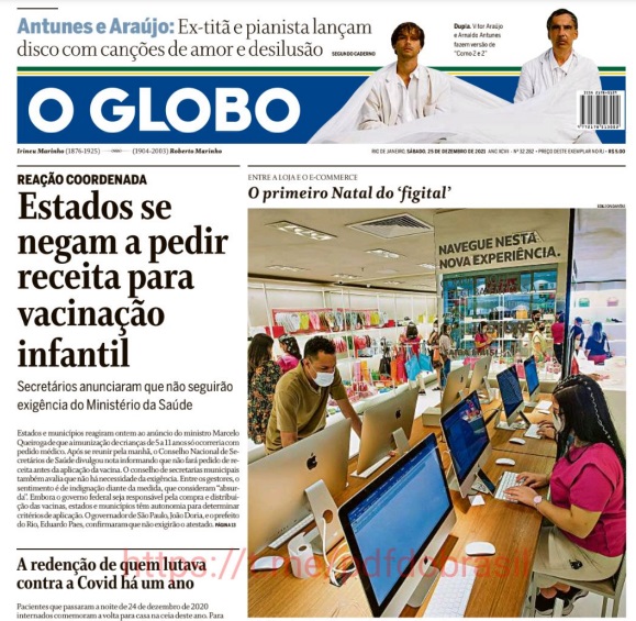 Leia o Jornal O Globo do dia 25.12.2021