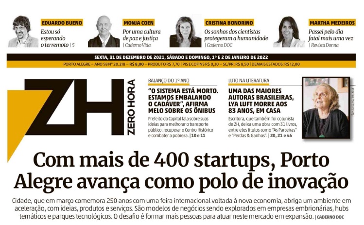 Leia o Jornal Zero Hora do dia 31.12.2021