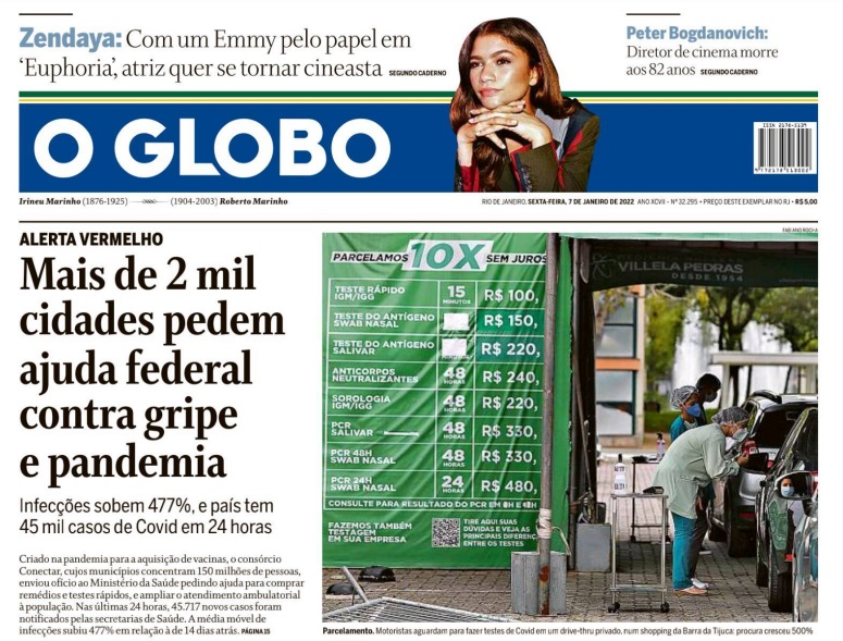 Leia o Jornal O Globo do dia 07.01.2022