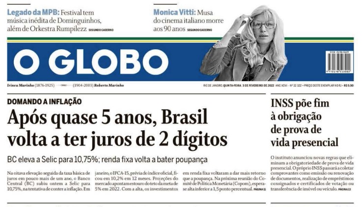  Leia o Jornal O Globo do dia 03.02.2022 