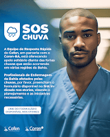 Cofen e Coren-BA lançam iniciativa solidária para auxiliar profissionais de Enfermagem atingidos pelas chuvas na Bahia