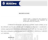 Publicado no Diário Oficial as primeiras nomeações em Paulo Afonso