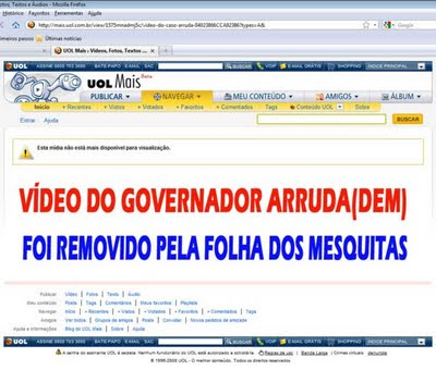 QUE VERGONHA: VÍDEO DO ARRUDA É REMOVIDO PELA UOL.