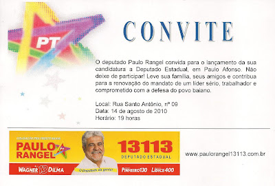 HOJE TEM INAUGURAÇÃO DO COMITÉ PAULO RANGEL EM PAULO AFONSO/BA.