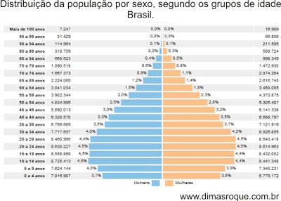 Distribuição da população por sexo, segundo os grupos de idade BRASIL.