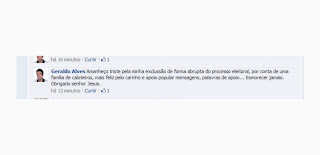 Geraldo Alves afirma em Rede Social que os Negromontes barraram sua candidatura.