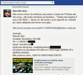 Página em Rede Social na internet prega crime contra Petistas.