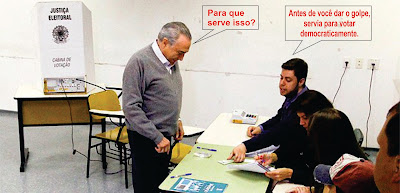 Golpista Temer, tentando votar.